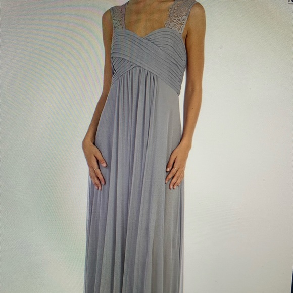 Misses Long Chiffon Lace Silver Maternity Dress - Picture 2 of 2